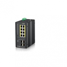Zyxel RGS200-12P, 12-port Gigabit WebManaged switch: 8x GbE + 4x SFP, PoE (802.3at, 30W), Power budget 240W, DIN rail/Wa