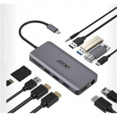 ACER 12v1 docking station/dongle USB-C: 2×USB3.2, 2×USB2.0, čtečka 1×SD/TF 2×HDMI,1×PowerDelivery,1×DP,1×RJ45,1×3.5 Audio