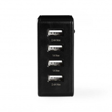 Nedis WCHAU481ABK - Síťová nabíječka | 4.8 A | 4 výstupy | USB-A | Černá barva