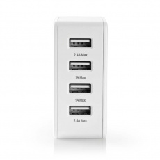 Nedis WCHAU481AWT - Síťová nabíječka | 4.8 A | 4 výstupy | USB-A | Bílá barva