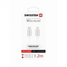 SWISSTEN DATA CABLE USB-C / LIGHTNING MFi TEXTILE 1,2M SILVER