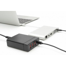 Digitus 4-portová USB nabíječka, 72 W, 1xUSB-C (PD), 5,9,15,20V / 3A, 3x USB-A 5V / 2,4A, černá