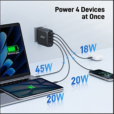 ACER 100W PD GaN charger - black; 3x USB Type-C + 1x USB Type-A , černá - nabíječka s Power Delivery a GaN = nitrid galia