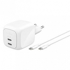 Belkin BOOST CHARGE™ PRO Duální 67W USB-C Power Delivery GaN PPS nástěnná nabíječka + 2m USB-C/USB-C kabel, bílá