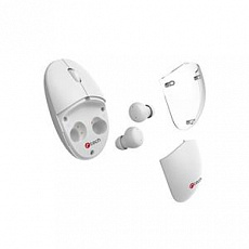 C-TECH Myš s TWS sluchátky WLM-21 Dual mode, bezdrátová, BT5.0 + 2,4GHz, 1600DPI, 3 tlačítka, USB nano receiver, bílá