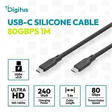 Digitus silikonový kabel USB4 verze 2.0, USB 80 Gbps, 1 m, černý