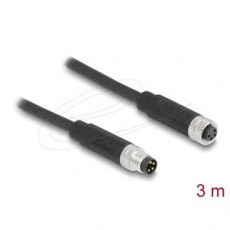 Delock 4 pinový kabel M8, A-kódovaný, ze zástrčkového na zásuvkový konektor, PUR (TPU), 3 m
