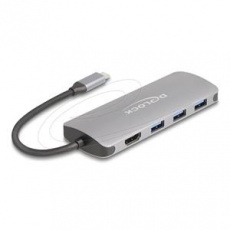 Delock 7portový USB 10 Gb/s rozbočovač a výstup 4K HDMI s připojením USB typu C a PD 3.0 90 Wattů