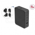 Delock USB GaN nabíječka 3 x USB Type-C PD 3.1 a 1 x USB Type-A s 145 W včetně napájecího adaptéru pro EU / USA / UK