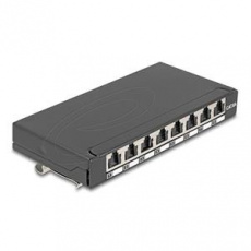 Delock Mini Desktop Patch Panel RJ45 jack 8 porty Cat.6A stíněný černý - pro montáž na stůl, zeď nebo DIN lištu