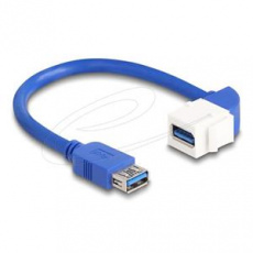 Delock Kabel USB 5 Gbps Keystone modulu ze zásuvky Typ-A na zásuvku Typ-A, pravoúhlý, 90°, 20 cm, modrý