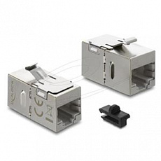Delock Spojka modulu Keystone ze zásuvky RJ45 na zásuvku RJ45 Cat.6A s kovovou západkou a sponou, stíněná