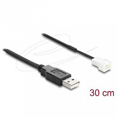 Delock Kabel ventilátoru USB 2.0 ze zástrčky Typ-A na třípinový zástrčkový konektor ventilátoru, 30 cm