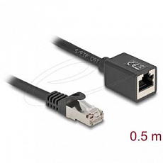 Delock Síťový prodlužovací kabel ze zástrčky RJ45 na zásuvku RJ45, Cat.6A, S/FTP, 0,5 m, černý