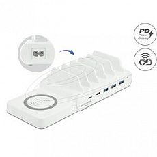 Delock USB nabíječka a bezdrátová nabíječka, 2 x USB Type-C™ PD a 3 x USB Typu-A na 110 W