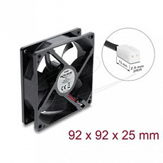 Delock Axiální ventilátor 48 V DC, 92 x 92 x 25 mm s 2-pinovým zásuvkovým konektorem ventilátoru, černý