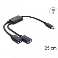 Delock Dvouportový kabelový rozbočovač USB 5 Gbps Typ-A s konektorem USB Type-C™, 25 cm