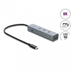 Delock 5 portový rozbočovač USB Type-C™, 10 Gbps, s video výstupem 8K a PD3.0 100 W