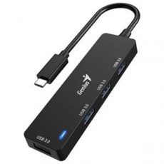 Genius UH-400 USB Hub, externí, USB-C na 4× USB 3.0, 15cm, černý