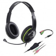 Genius HS-400A Headset, herní, drátový, náhlavní, mikrofon, ovládání hlasitosti, 2× 3,5mm jack, redukce na 1× 3,5mm, černo-zelená