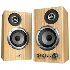 Genius SP-HF1812BT Reproduktory, 2.0, 50W, Bluetooth 5.3, 3,5mm jack, dřevěné, světle hnědé