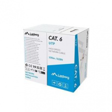 LANBERG LAN KABEL CAT.6 UTP 100M PEVNÝ CU ŠEDÝ CPR + FLUKE PASSED