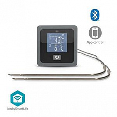 Nedis BTKAT10GY - Teploměr na Maso | 0 - 300 °C | Digitální Displej | Bluetooth | 2 Sondy