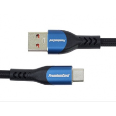 PremiumCord Super fast charging 5A kabel USB-C - USB 2.0 A  bavlněný oplet 0,5m