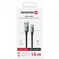 SWISSTEN DATOVÝ KABEL TEXTILE II USB / USB-C 1,5 M ČERNÝ