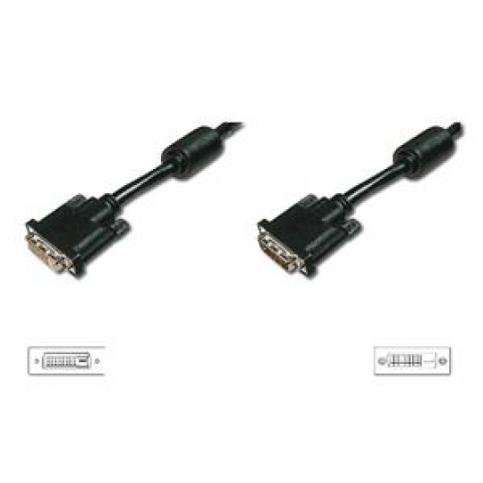 Digitus Prodlužovací kabel DVI, DVI (24 + 1), 2x ferit M / F, 5,0 m, DVI-D Dual Link, bl