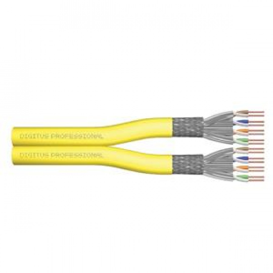 DIGITUS Instalační kabel CAT 7A S-FTP, 1500 MHz Dca (EN 50575), AWG 22/1, 500 m buben, Duplex, barva žlutá