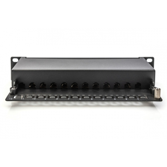 DIGITUS CAT 6A Patch Panel, stíněný, 12-portové pole se štítkem, 1U, 10 "montáž do stojanu, černá RAL 9005