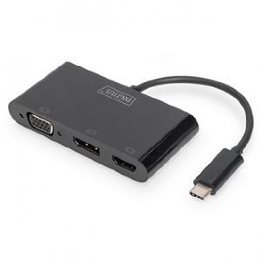 DIGITUS USB-C™ 3v1 adaptér pro tři monitory  (HDMI, DP, VGA)