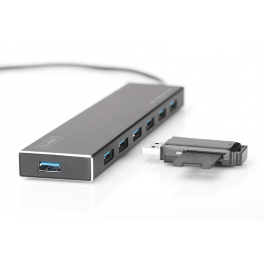 DIGITUS Hub USB 3.0, 7 portů vč. Napájecí zdroj 5V / 3,5A Hliníkový kryt