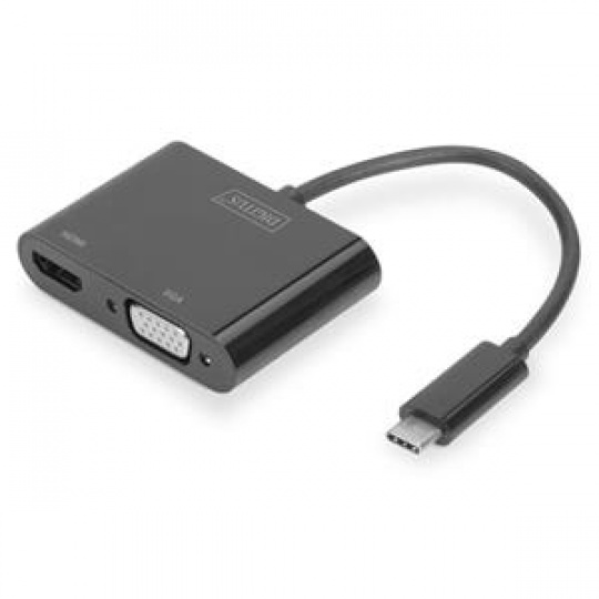 DIGITUS Adaptér USB typu C na HDMI + VGA 4K/30 Hz / Full HD 1080p, černý