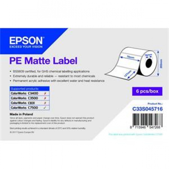 EPSON PE Matte Label - Die-cut Roll: 76mm x 127mm, 960 labels