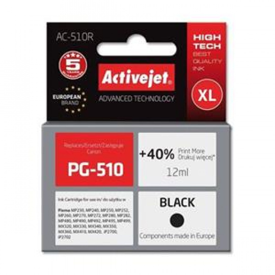 ActiveJet inkoust Canon PG-510 Black ref., 12 ml, AC-510