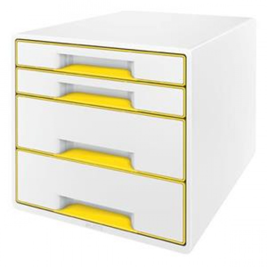 LEITZ Zásuvkový box  WOW CUBE, 4 zásuvky, bílá/žlutá