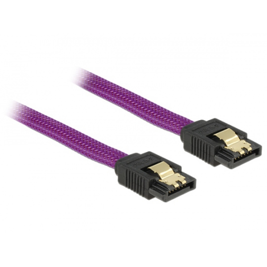 Delock SATA kabel 6 Gb/s 50 cm přímý/přímý, kovové svorky, fialový Premium