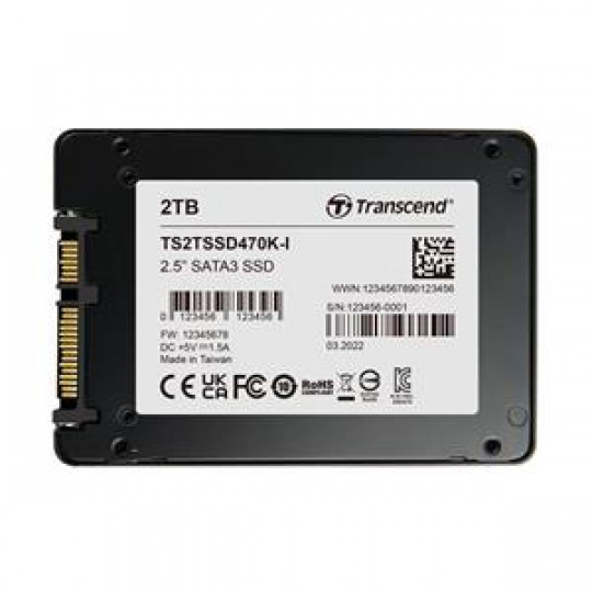 TRANSCEND SSD470K-I 2TB Industrial (3K P/E) SSD disk 2.5" SATA3, 3D TLC, Aluminium case, 560MB/s R, 520 MB/W, černý