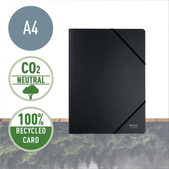 LEITZ Ekologické kartonové desky na dokumenty s gumičkou  RECYCLE, kartonové, A4, černá