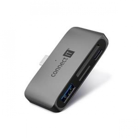 CONNECT IT CompactPRO externí USB-C hub + čtečka karet ANTRACITOVÁ