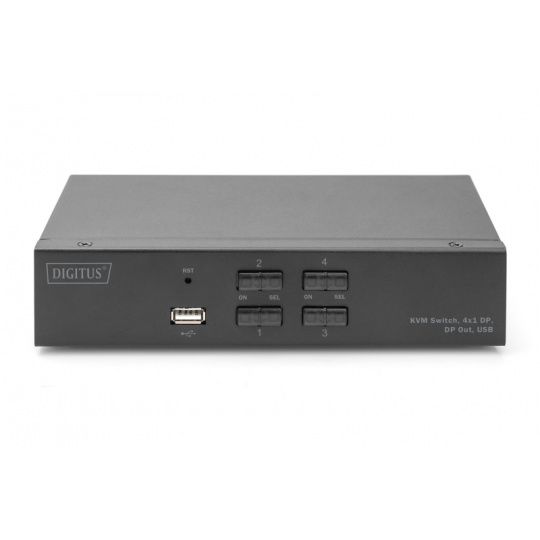 DIGITUS DS-12891 KVM Switch, 4x DP in, DP Out, 4x USB B, 4K @ 60 Hz, černá
