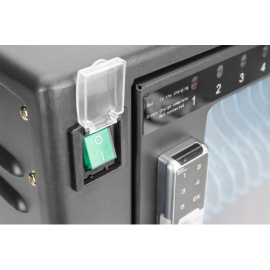 DIGITUS Nabíjecí vozík, 14", USB-C, elektronický PIN zámek,16 nabíjecích základen, ventilátor, 384 x 550 x 375 mm, černá