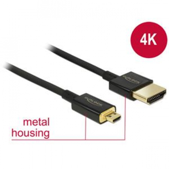 Delock Kabel High Speed HDMI s Ethernetem - HDMI-A samec > HDMI Micro-D samec 3D 4K 1,5 m Slim Premium