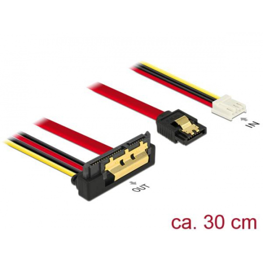 Delock Kabel SATA 6 Gb/s 7 pin samice + Floppy 4 pin napájení samice > SATA 22 pin samice pravoúhlý dolů kovový 30 cm