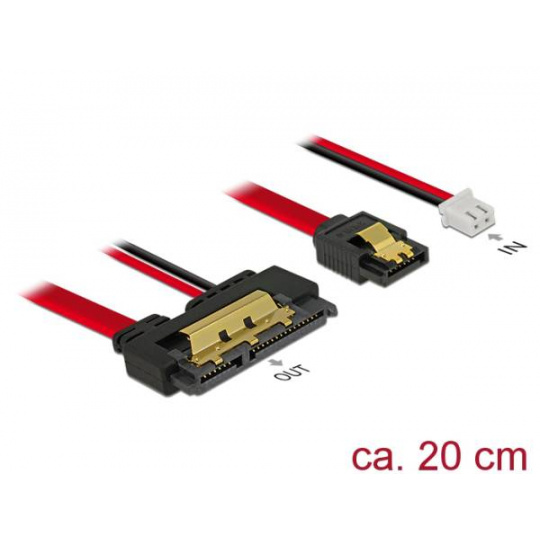 Delock Kabel SATA 6 Gb/s 7 pin samice + 2 pin napájecí samice > SATA 22 pin samice přímý (5 V) kovový 20 cm