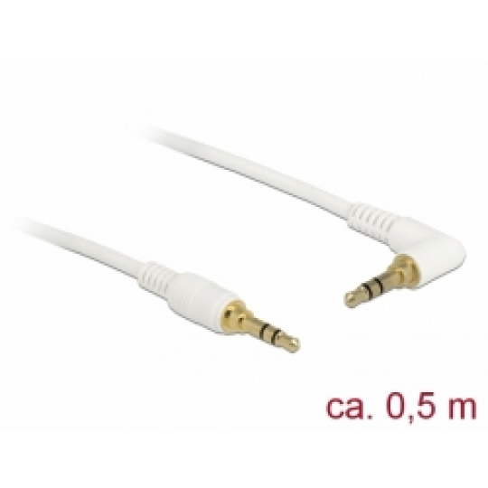 Delock Kabel Stereo Jack 3,5 mm 3 pin samec > samec pravoúhlý 0,5 m bílá