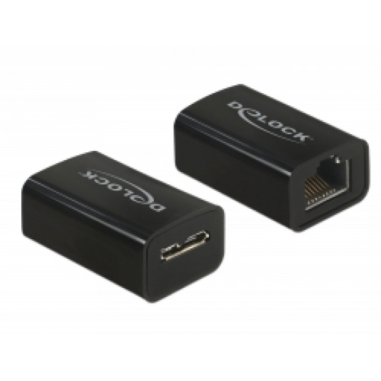 Delock Adaptér Super Speed USB (USB 3.1 Gen 1) s USB Typ Micro-B samice > Gigabit LAN 10/100/1000 Mbps kompaktní