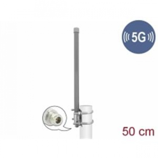 Delock 5G 3,3 - 3,8 GHz anténa N samice 8 dBi 50 cm všesměrová pevná venkovní šedá